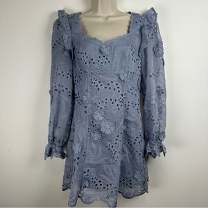 Altar'd State 3D Print Eyelet Dress Bishop Sleeves M Fairy Wedding Guest NWT